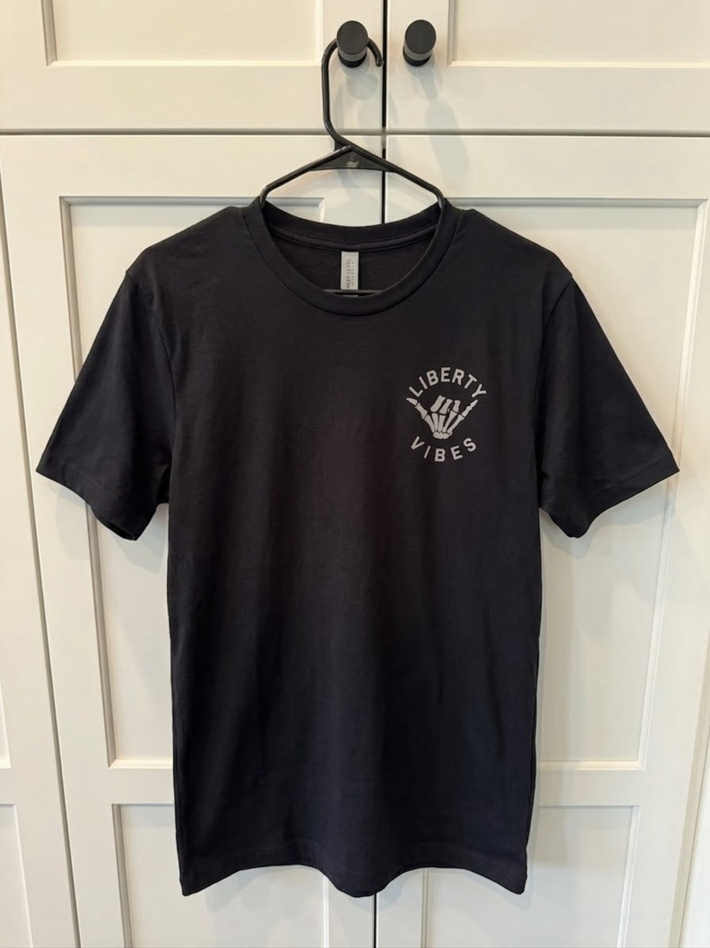 Black Short-Sleeve Tee with Liberty Vibes Chest Graphic